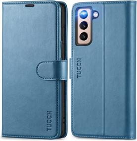 img 4 attached to Protect And Organize Your Galaxy S21 FE 5G With TUCCH'S Wallet Case - RFID Blocking, Shockproof TPU Interior, Folio Stand, And Card Slots In Lake Blue