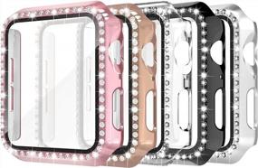 img 4 attached to Simpeak 44Mm Bling Hard Case With Built-In Glass Screen Protector For Apple Watch Series 6 SE 5 4 - Full Crystals Replacement Cover Protective Shell In Gold/Pink/Black/Silver/Clear (5 Pack)