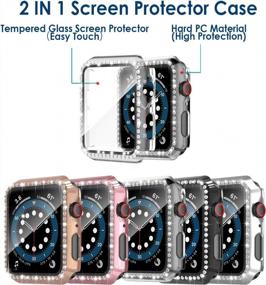 img 3 attached to Simpeak 44Mm Bling Hard Case With Built-In Glass Screen Protector For Apple Watch Series 6 SE 5 4 - Full Crystals Replacement Cover Protective Shell In Gold/Pink/Black/Silver/Clear (5 Pack)