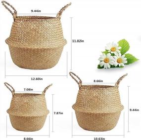 img 3 attached to 3 Pack Foldable Woven Seagrass Plant Basket With Handles - Ideal For Storage, Laundry, Picnic & More!