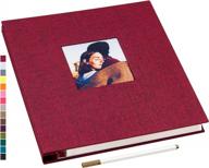 large self-adhesive photo album with linen cover - includes pages for 3x5, 4x6, 5x7, and 8x10 pictures. magnetic and diy scrapbook with 40 blank pages and metallic pen (red, 11x10.6 inches) logo