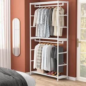 img 4 attached to Tribesigns 86 Inches Double Rod Closet Organizer, Freestanding 3 Tiers Shelves Clothes Garment Racks, Large Heavy Duty Clothing Storage Shelving Unit For Bedroom Laundry Room
