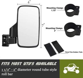 img 2 attached to 🔍 Enhanced UTV Side View Mirrors (2 Pack) for 1.75" and 2" Roll Bar Cage – Clear Rear View Mule Mirrors for Polaris RZR, Can-Am, Kawasaki, Kubota, Yamaha, Maverick