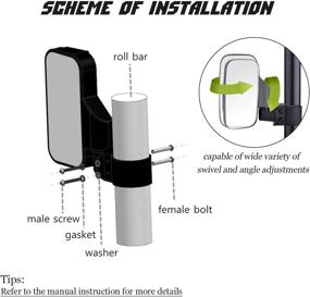 img 1 attached to 🔍 Enhanced UTV Side View Mirrors (2 Pack) for 1.75" and 2" Roll Bar Cage – Clear Rear View Mule Mirrors for Polaris RZR, Can-Am, Kawasaki, Kubota, Yamaha, Maverick