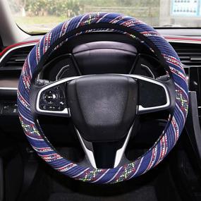 img 4 attached to Copap Baja Car Steering Wheel Cover 15 Inch Saddle Blanket Fit Most Auto Cars Boho Style Deep Blue Woven Coarse Flax Cloth