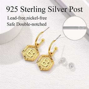 img 2 attached to 💍 Personalized Female Initial Earrings: Stylish Sterling Silver Post Hoops with Vintage Hexagon Embossed A-Z 26 Letters Drop, Ideal Name Style Jewelry Gift for Christmas