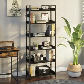 img 3 attached to Rolanstar 6-Tier Black Bookshelf With Industrial Style And Vintage Charm - Perfect For Living Room Or Bedroom