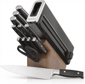 img 4 attached to Effortlessly Sharp And Stylish: Ninja Foodi NeverDull Premium 13 Piece Knife System With German Stainless Steel Blades And Built-In Sharpener In Walnut Stain/Black