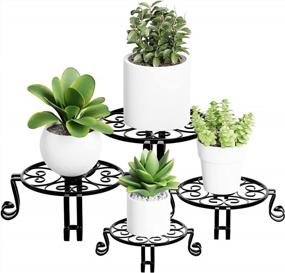 img 4 attached to POTEY 4 Pcs Metal Plant Stands For Indoor & Outdoor Plants, Flower Pot Planter Holder, Metal Rustproof Iron Garden Container Round Supports Rack 9"/10”/11"/12“ (Black)