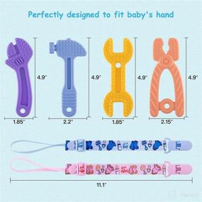 img 3 attached to 🦷 Детские жевательные игрушки Amnli: набор безопасных для БПА силиконовых жевательных игрушек для детей от 0 до 12 месяцев - многоцветный молоток, гаечный ключ, кусачки.