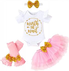 img 4 attached to Newborn Baby Girl Outfit Set - Infant Letter Print Romper, Tutu Skirt, Headband & Leggings For Warmer Coming Home Clothes