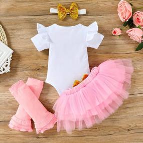 img 2 attached to Newborn Baby Girl Outfit Set - Infant Letter Print Romper, Tutu Skirt, Headband & Leggings For Warmer Coming Home Clothes