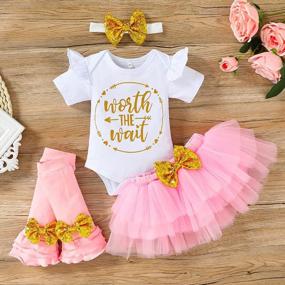 img 3 attached to Newborn Baby Girl Outfit Set - Infant Letter Print Romper, Tutu Skirt, Headband & Leggings For Warmer Coming Home Clothes