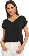 cool and chic: sweatyrocks women's v neck chiffon blouse with cuffed short sleeves logo