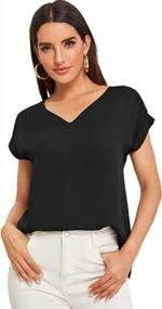 img 4 attached to Cool And Chic: SweatyRocks Women'S V Neck Chiffon Blouse With Cuffed Short Sleeves