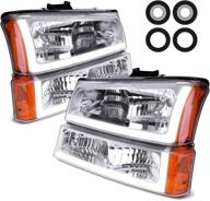 polly wales headlights assembly compatible with 2003-2006 chevy silverado - chrome housing clear lens amber reflector (with ultra bright led drl) логотип