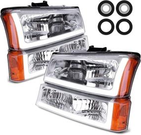 img 4 attached to POLLY WALES Headlights Assembly Compatible With 2003-2006 Chevy Silverado - Chrome Housing Clear Lens Amber Reflector (With Ultra Bright Led DRL)