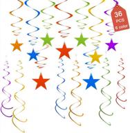 радужные падающие звезды вечерние подвесные украшения с завитками - набор потолочных принадлежностей из 36 штук, многоцветный логотип