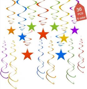 img 2 attached to Rainbow Shooting Stars Party Hanging Swirls Decorations - 36 Count Ceiling Supplies Set Multicolor