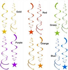 img 1 attached to Rainbow Shooting Stars Party Hanging Swirls Decorations - 36 Count Ceiling Supplies Set Multicolor