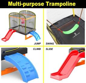 img 1 attached to LANGXUN 6.5 Ft 4-In-1 Rectangle Trampoline For Kids, With Climb, Slide, Swing, Multi-Functional Indoor Outdoor Toddler Mini Trampoline For Girls And Boys Gift, Age 1-10