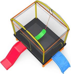 img 3 attached to LANGXUN 6.5 Ft 4-In-1 Rectangle Trampoline For Kids, With Climb, Slide, Swing, Multi-Functional Indoor Outdoor Toddler Mini Trampoline For Girls And Boys Gift, Age 1-10
