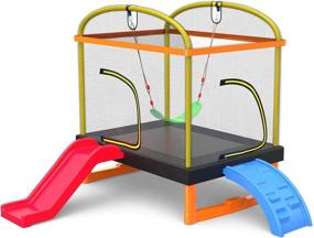 img 4 attached to LANGXUN 6.5 Ft 4-In-1 Rectangle Trampoline For Kids, With Climb, Slide, Swing, Multi-Functional Indoor Outdoor Toddler Mini Trampoline For Girls And Boys Gift, Age 1-10