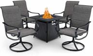 outdoor dining and entertaining made easy: phi villa 5 piece patio set with firepit table and padded swivel chairs logo