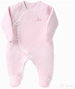 img 3 attached to 👶 COBROO 100% Cotton Newborn Footie Pajamas: Comfortable Side-Belt Infant Footed Sleeper for Cozy Warmth - 0-6 Months