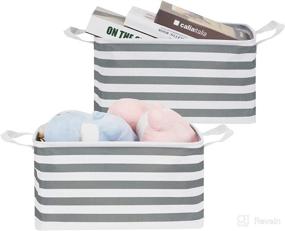 img 4 attached to 📦 WLFRHD Extra Large Canvas Storage Basket - Collapsible Storage Bins, Waterproof & Cute - 2 Pack, Gray and White Stripes, 16.5x12x9.7 inches