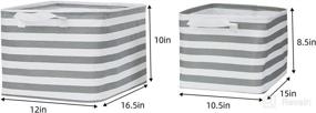 img 3 attached to 📦 WLFRHD Extra Large Canvas Storage Basket - Collapsible Storage Bins, Waterproof & Cute - 2 Pack, Gray and White Stripes, 16.5x12x9.7 inches