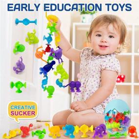 img 2 attached to 🛁 Suction Cup Bath Toys for Toddlers - 27 Pc Silicone Sucker Toys for Kids, Window Toys Construction Set with Eggshell Storage Design, Ideal for Babies and Children Ages 3-7