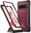 protective poetic revolution case with fingerprint compatibility for google pixel 6 pro 5g: full body rugged design and kickstand - maroon red logo
