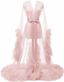 img 4 attached to Элегантное платье для беременных из тюля для фотосессий и свадеб: Yexinbridal Sheer Puffy Bridal Robe с иллюзорными длинными рукавами