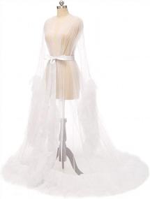 img 3 attached to Элегантное платье для беременных из тюля для фотосессий и свадеб: Yexinbridal Sheer Puffy Bridal Robe с иллюзорными длинными рукавами