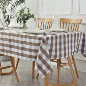 img 3 attached to Maxmill Rectangle Checkered Tablecloth Waterproof Spillproof Wrinkle Resistant Buffalo Plaid Heavy Weight Table Cloth Gingham Table Cover For Outdoor And Indoor Use, 52 X 70 Inch Coffee And White