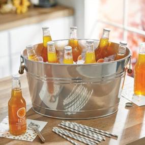 img 3 attached to Large 18L Metal Beverage Tub Cooler For Beer, Wine, Ice And Drinks - Portable 4.75 Gallon Steel Bin Bucket Stand With Bamboo Handles & Chrome Finish