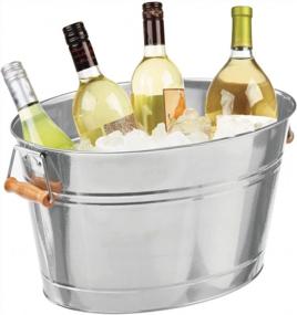 img 4 attached to Large 18L Metal Beverage Tub Cooler For Beer, Wine, Ice And Drinks - Portable 4.75 Gallon Steel Bin Bucket Stand With Bamboo Handles & Chrome Finish