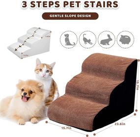 img 2 attached to 🐶 3 Tier Foam Dog Ramps/Steps - Non-Slip & Extra Wide Deep Stairs for Older Dogs, Cats, and Small Pets - High Density Foam Pet Stairs/Ladder - Includes 2 Dog Rope Toys - Brown Rostpet Red Color