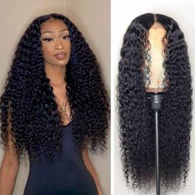 img 4 attached to Natural Black Brazilian Virgin Hair Wig: Deep Wave 4X4 Lace Closure With HD Transparent Lace Front, 180% Density, Pre-Plucked With Baby Hair, 16 Inch Length