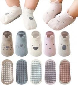 img 4 attached to Non-Slip Toddler Socks For Baby Girls - Combed Cotton, Cartoon Design, Anti-Slip Crew Socks For Newborns And Infants By Adeimoo