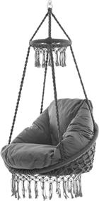 img 4 attached to Fog Grey Deluxe Polyester Macrame Hammock Chair By Vivere - MACRAME-02