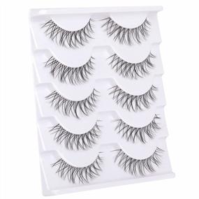 img 2 attached to 5 Pairs Natural Wispy False Eyelashes For Almond Shaped Hooded Eyes - Newcally Lashes Clear Lash Band Asian Fake Eye Lashes Pack