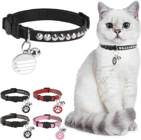 img 4 attached to DILLYBUD Leather Personalized Breakaway Cat Collar: Studded Bell, Safety Release, & DIY ID Options