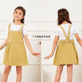 img 2 attached to 👗 YOBECHO Baby Girls Adjustable Strap Suspender Overall Dress: Stylish Cotton Square Neck Casual Dresses for 5-14 Years