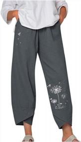 img 4 attached to Женские укороченные льняные брюки в стиле бохо в стиле хиппи с принтом, летние повседневные рабочие эластичные капри A5125