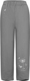 img 2 attached to Женские укороченные льняные брюки в стиле бохо в стиле хиппи с принтом, летние повседневные рабочие эластичные капри A5125