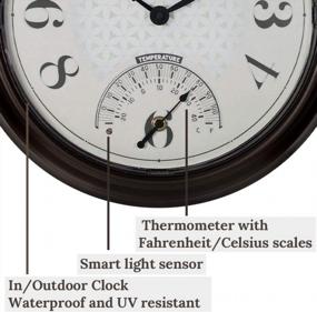 img 3 attached to Farmhouse Series Indoor/Outdoor Wall Clock With Thermometer And Weather Thermometer - Oil Rubbed Bronze Finish And Warm Luminous Light By PresenTime & Co 14