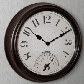 img 2 attached to Farmhouse Series Indoor/Outdoor Wall Clock With Thermometer And Weather Thermometer - Oil Rubbed Bronze Finish And Warm Luminous Light By PresenTime & Co 14