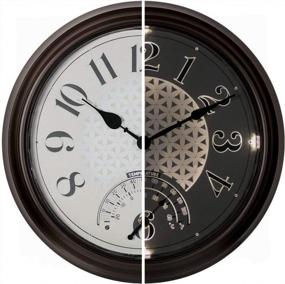 img 4 attached to Farmhouse Series Indoor/Outdoor Wall Clock With Thermometer And Weather Thermometer - Oil Rubbed Bronze Finish And Warm Luminous Light By PresenTime & Co 14